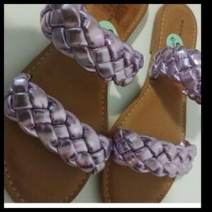 Rock & Candy White Metalic Pink Sandals Flats 8●